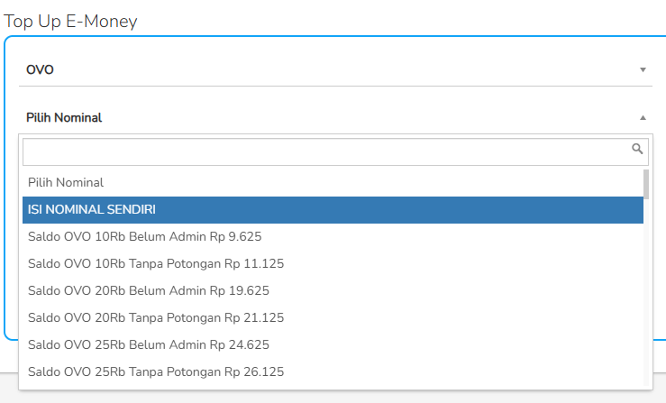 Cara top up OVO - pilih nominal