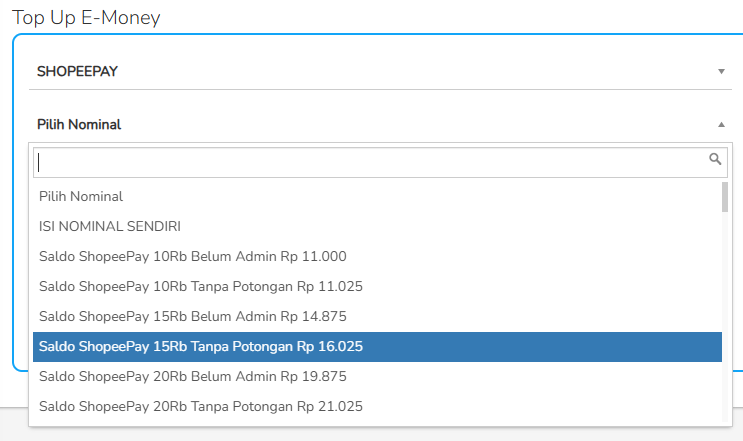 Cara top up shopeepay - pilih nominal