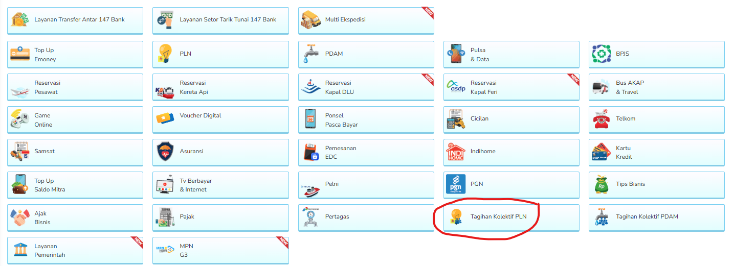 cara transaksi PLN - menu PLN listrik kolektif di Aplikasi Fastpay WEB