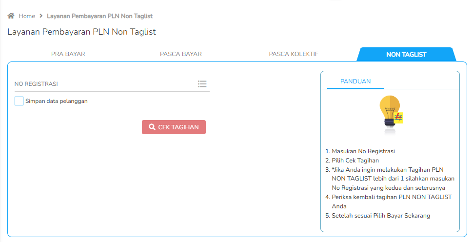 cara transaksi PLN - menu PLN non taglist-fastpay