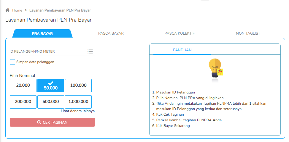 cara transaksi PLN - menu PLN prabayar token-fastpay