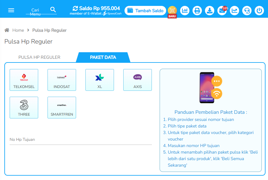 cara transaksi beli paket data fastpay web di PC - menu paket data