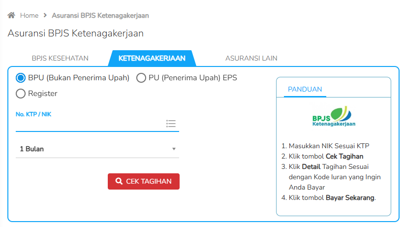 cara transaksi bpjs ketenagakerjaan Fastpay web di PC dan laptop