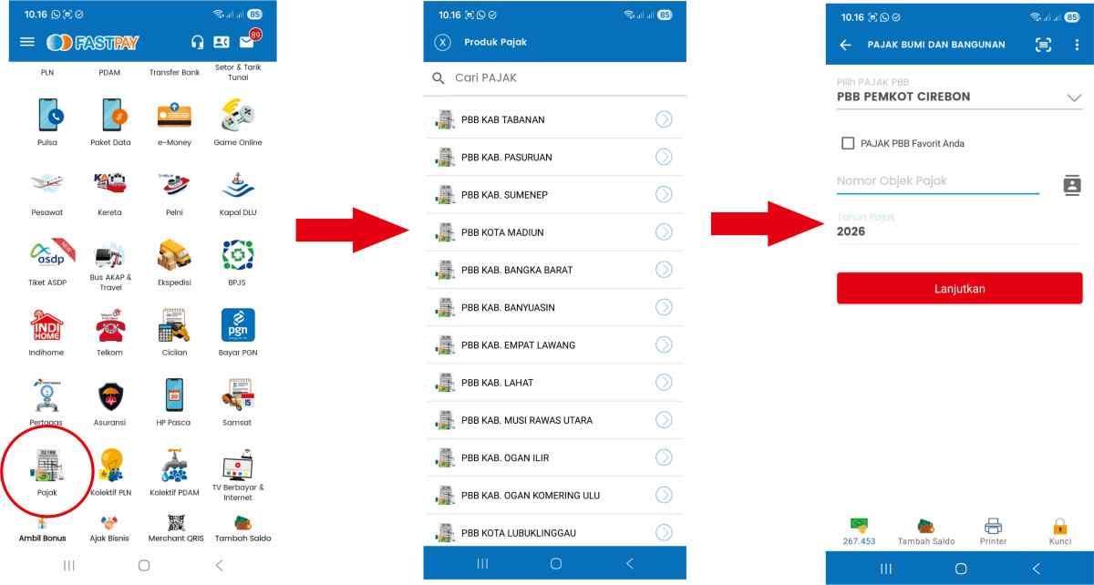 menu bayar PBB pajak bumi bangunan di aplikasi fastpay android