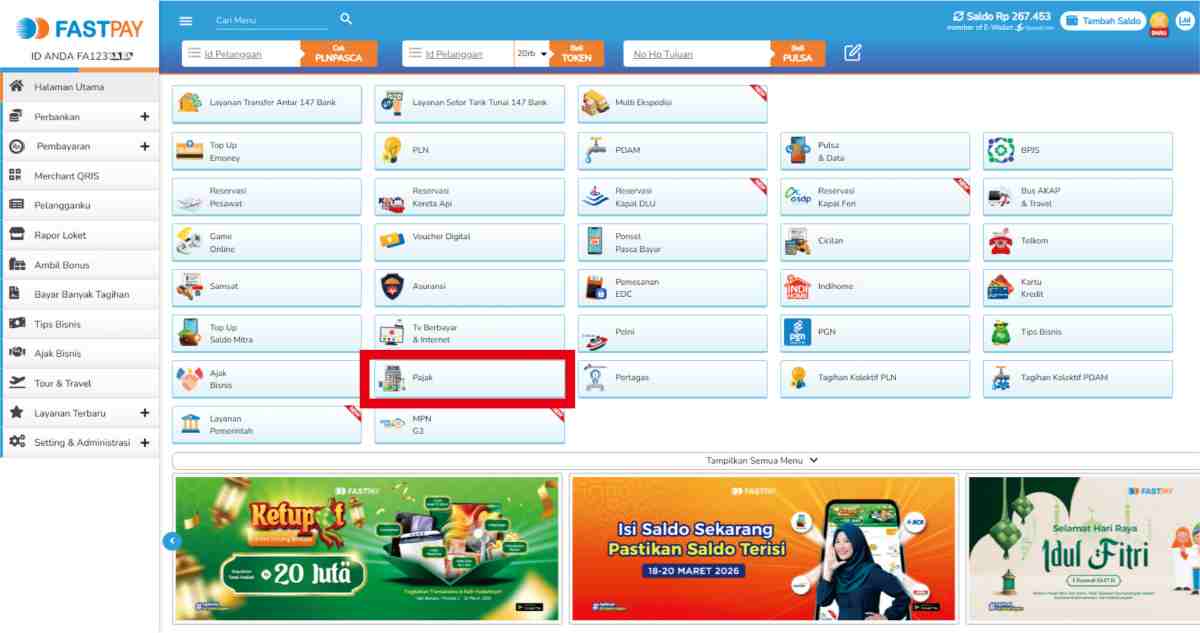 menu bayar PBB pajak bumi bangunan di aplikasi fastpay web