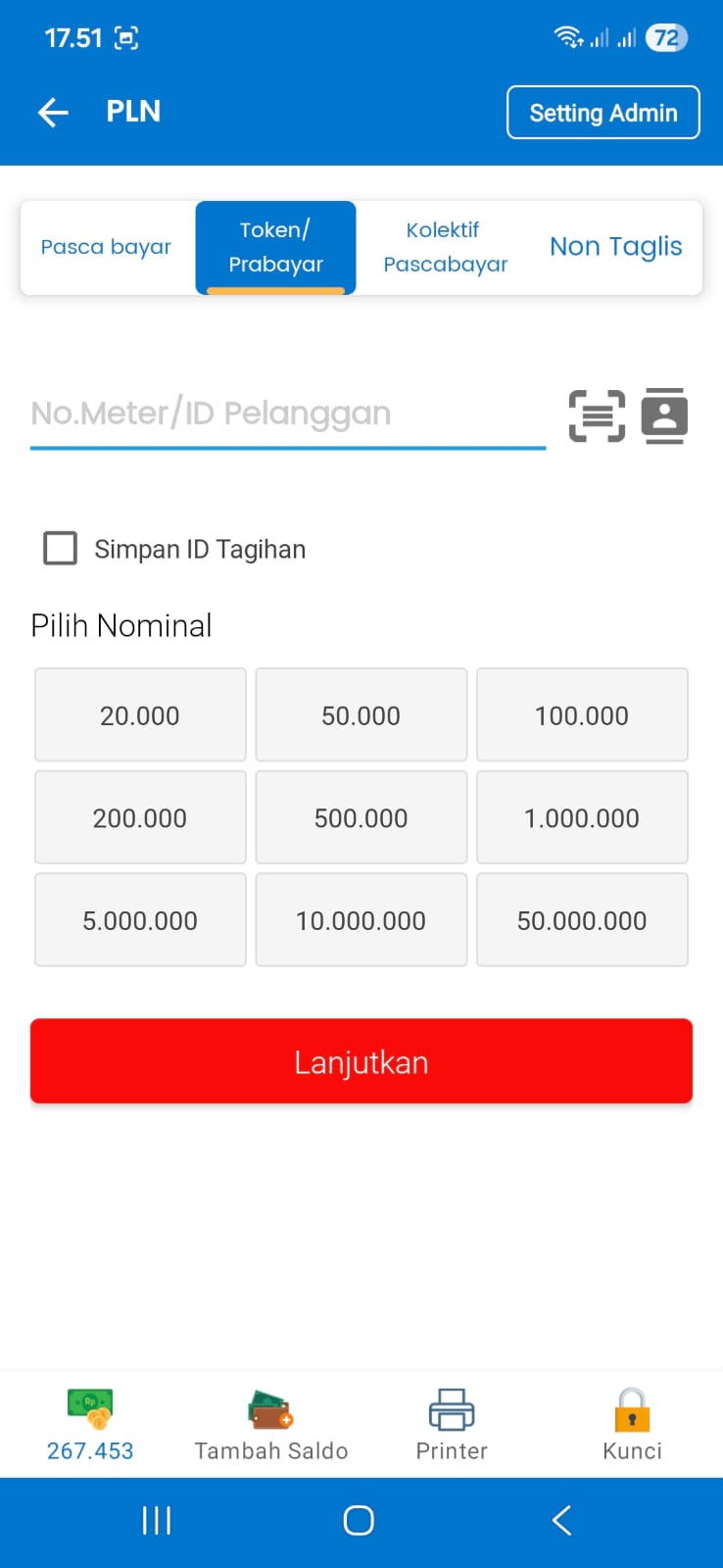 menu prabayar token