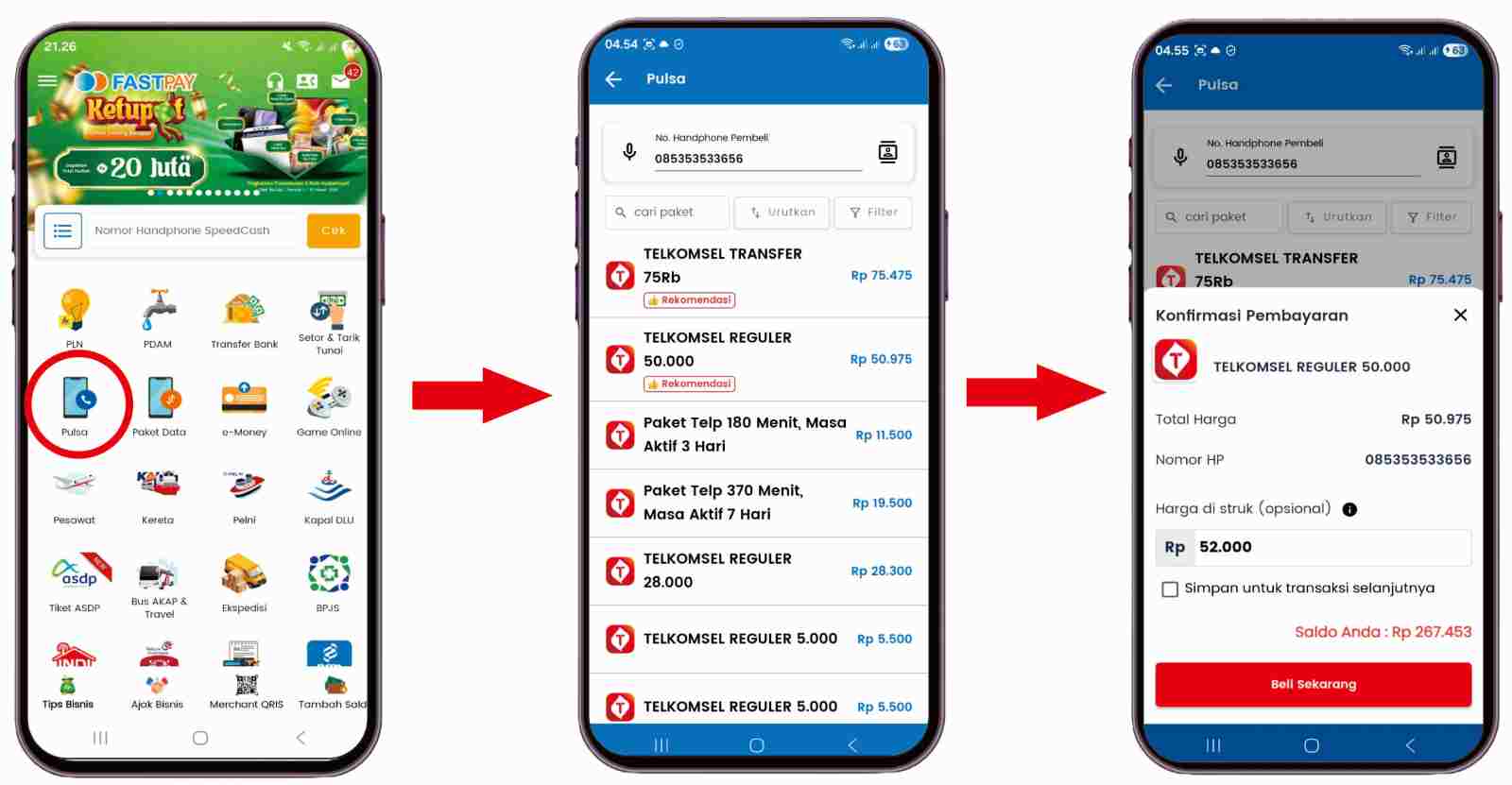 panduan cara transaksi pulsa di fastpay android
