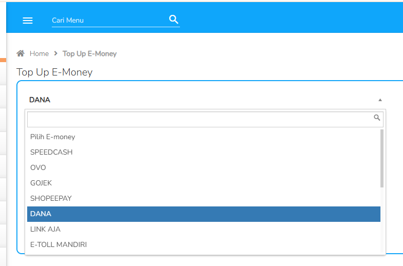 pilih jenis ewallet di fastpay pc