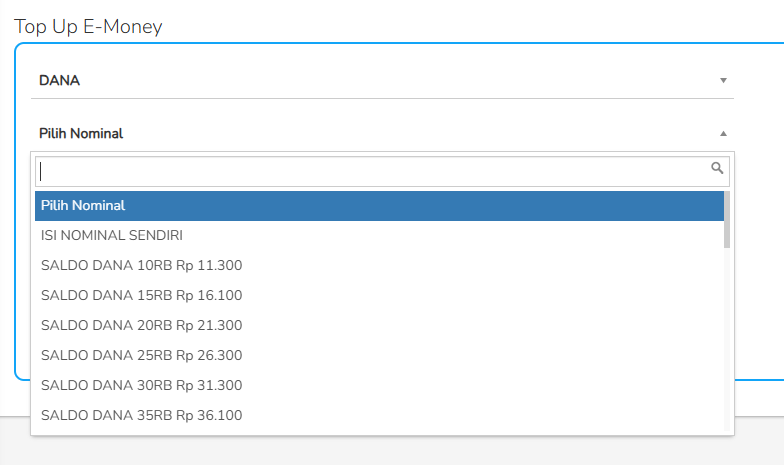 pilih nominal top up dana di fastpay pc