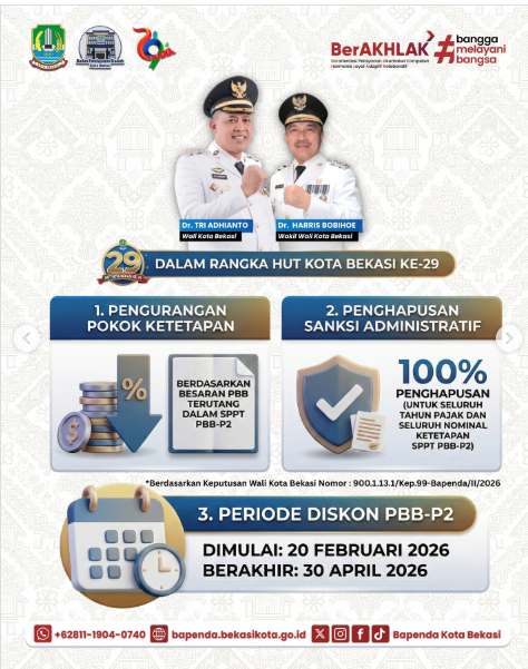 Pemerintah Kota Bekasi melalui Bapenda menghadirkan program Diskon PBB-P2 Tahun 2026