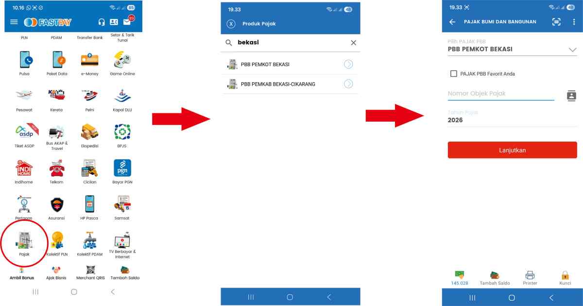 cara bayar PBB Bekasi - Aplikasi Fastpay Android
