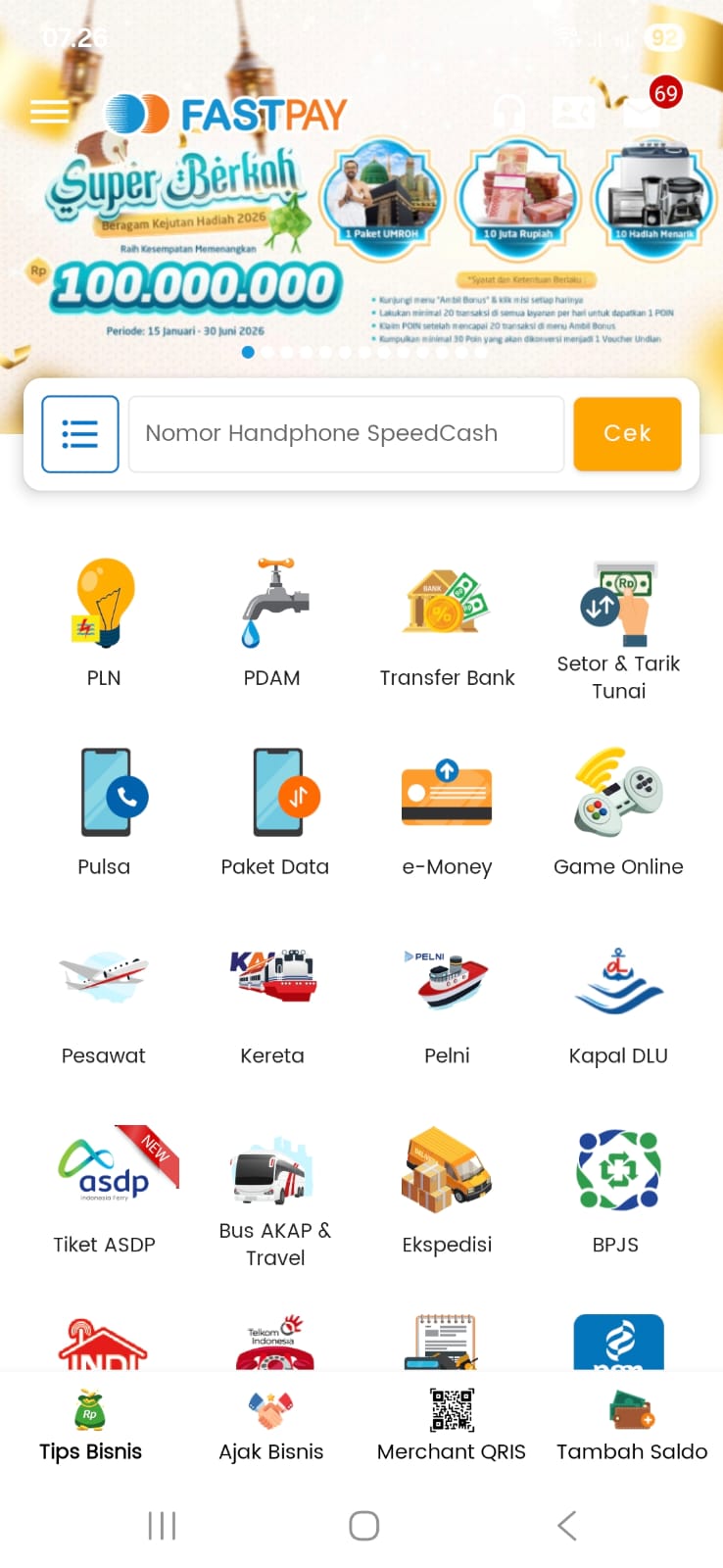 1. Klik Menu Setor & Tarik Tunai