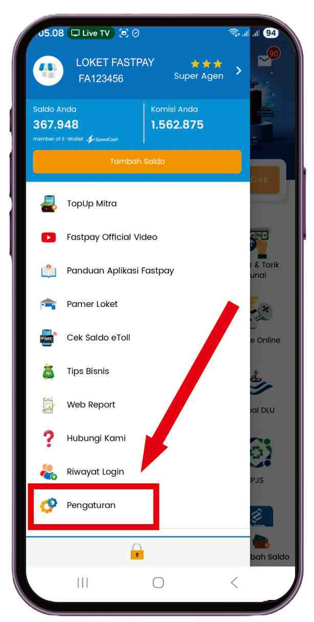 cara setting printer aplikasi fastpay android - menu pengaturan