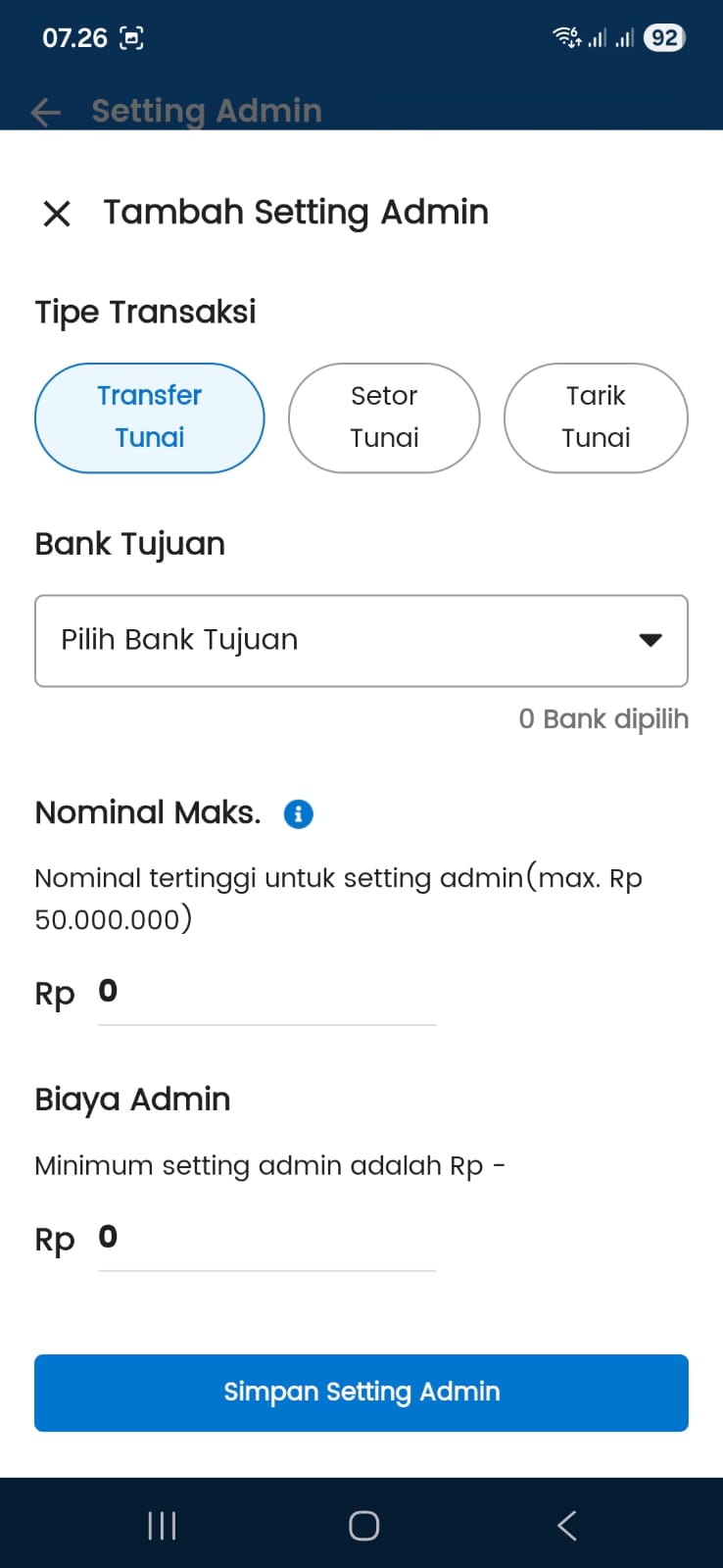 3. Pilih tipe transaksi - transfer - setor - tarik tunai