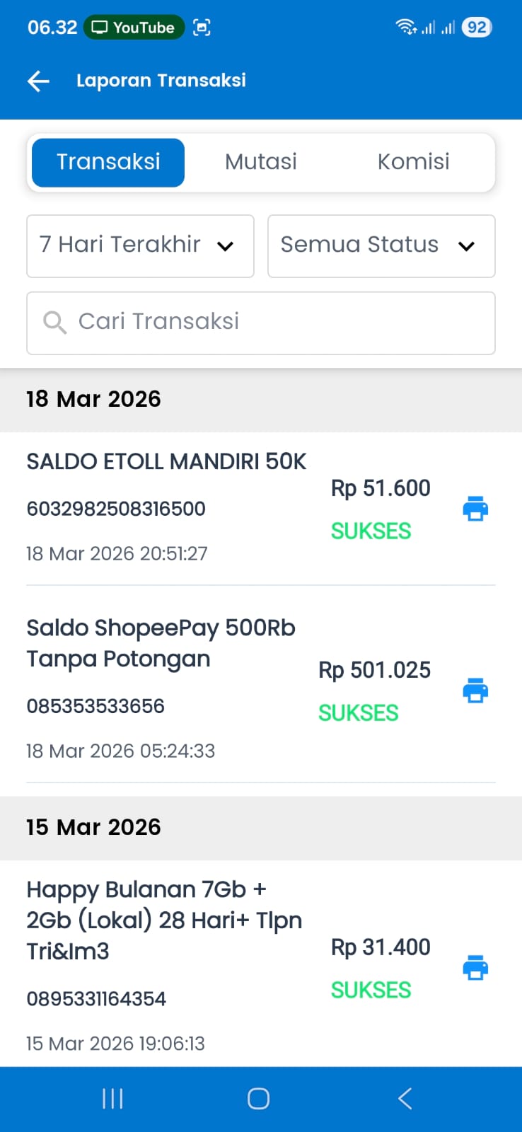 Cara cetak ulang transaksi fastpay android- pilih transaksi yang akan dicetak ulang