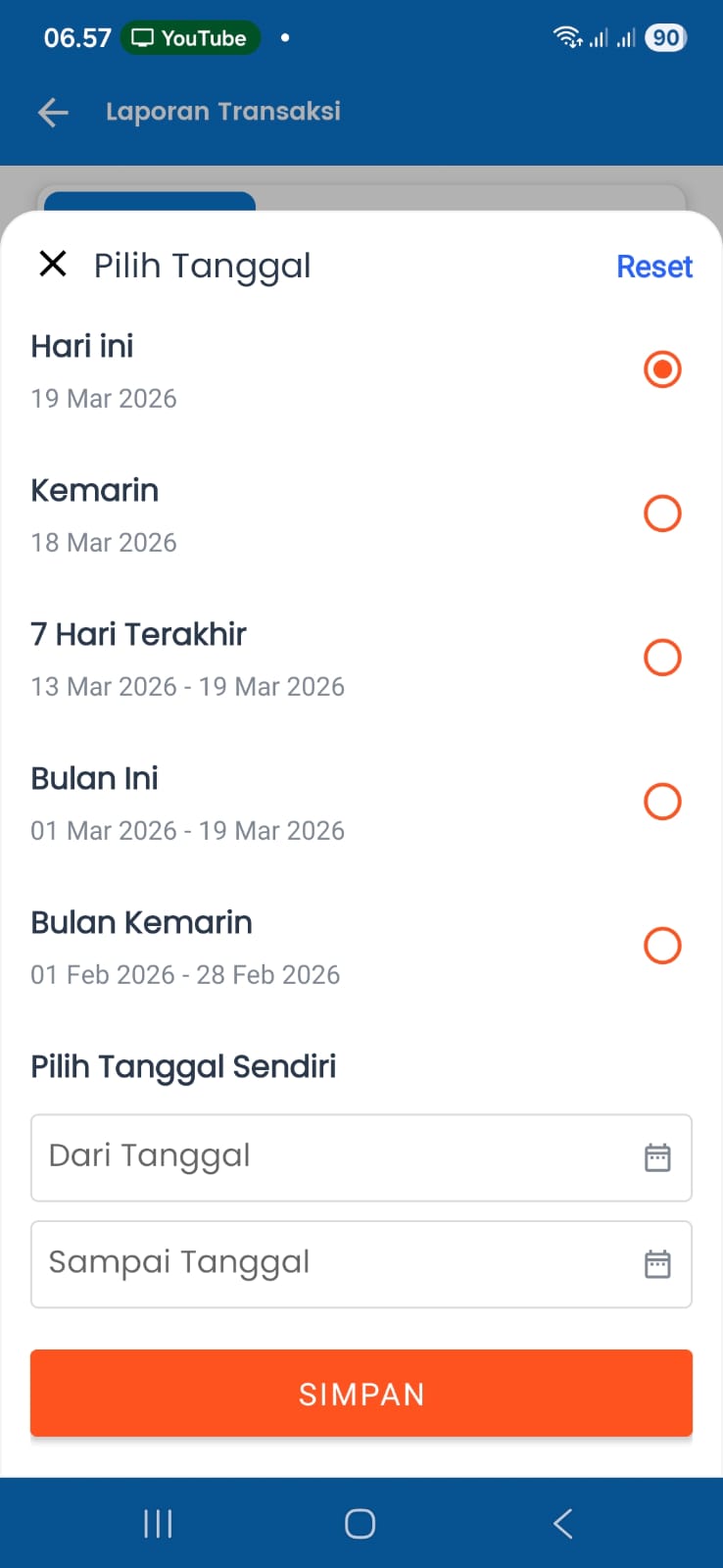 Cara cetak ulang transaksi fastpay android- pilih waktu transaksi