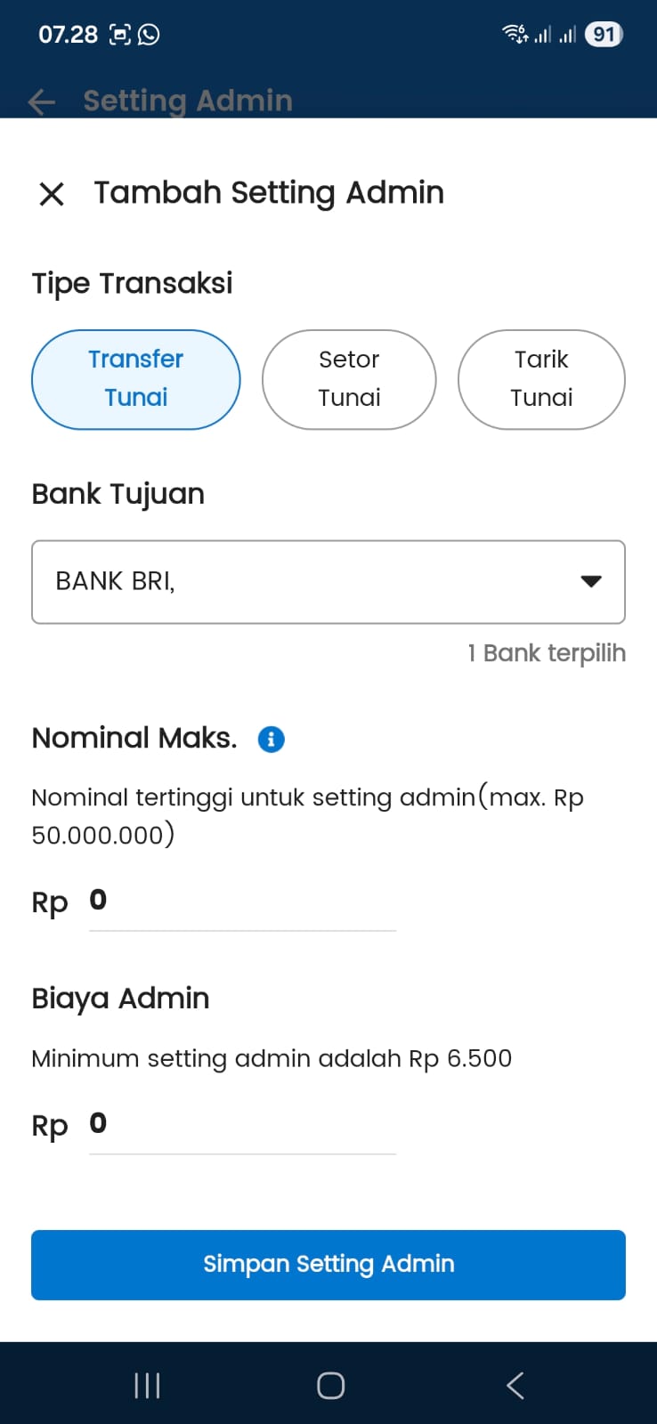 5. Isi biaya admin yang diinginkan