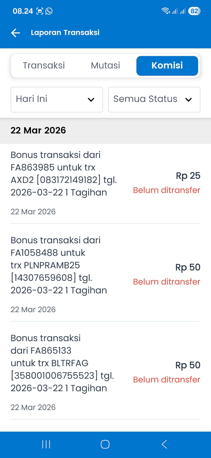 Laporan transaksi dan komisi fastpay