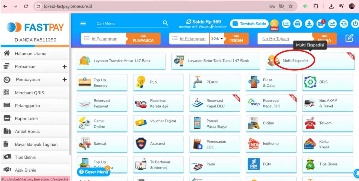 Panduan Pendaftaran Ekspedisi Fastpay - 2. Pilih menu Multi Ekspedisi