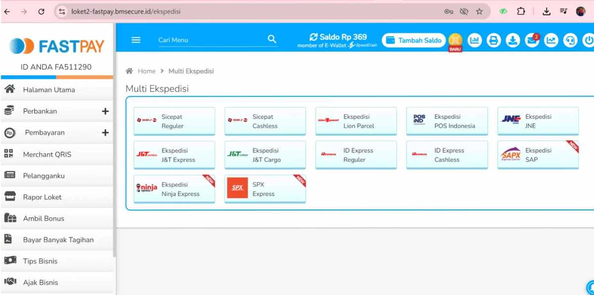 Panduan Pendaftaran Ekspedisi Fastpay- 3 Pilih ekspedisi yang diinginkan