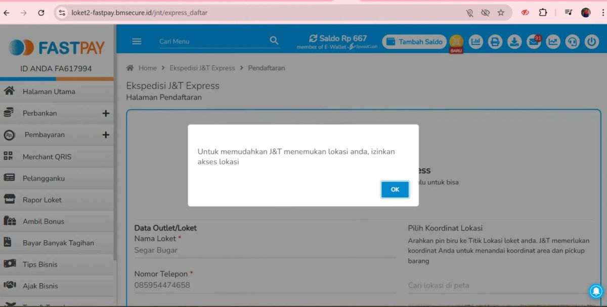 Panduan Pendaftaran Ekspedisi Fastpay- 4 Ijinkan akses lokasi