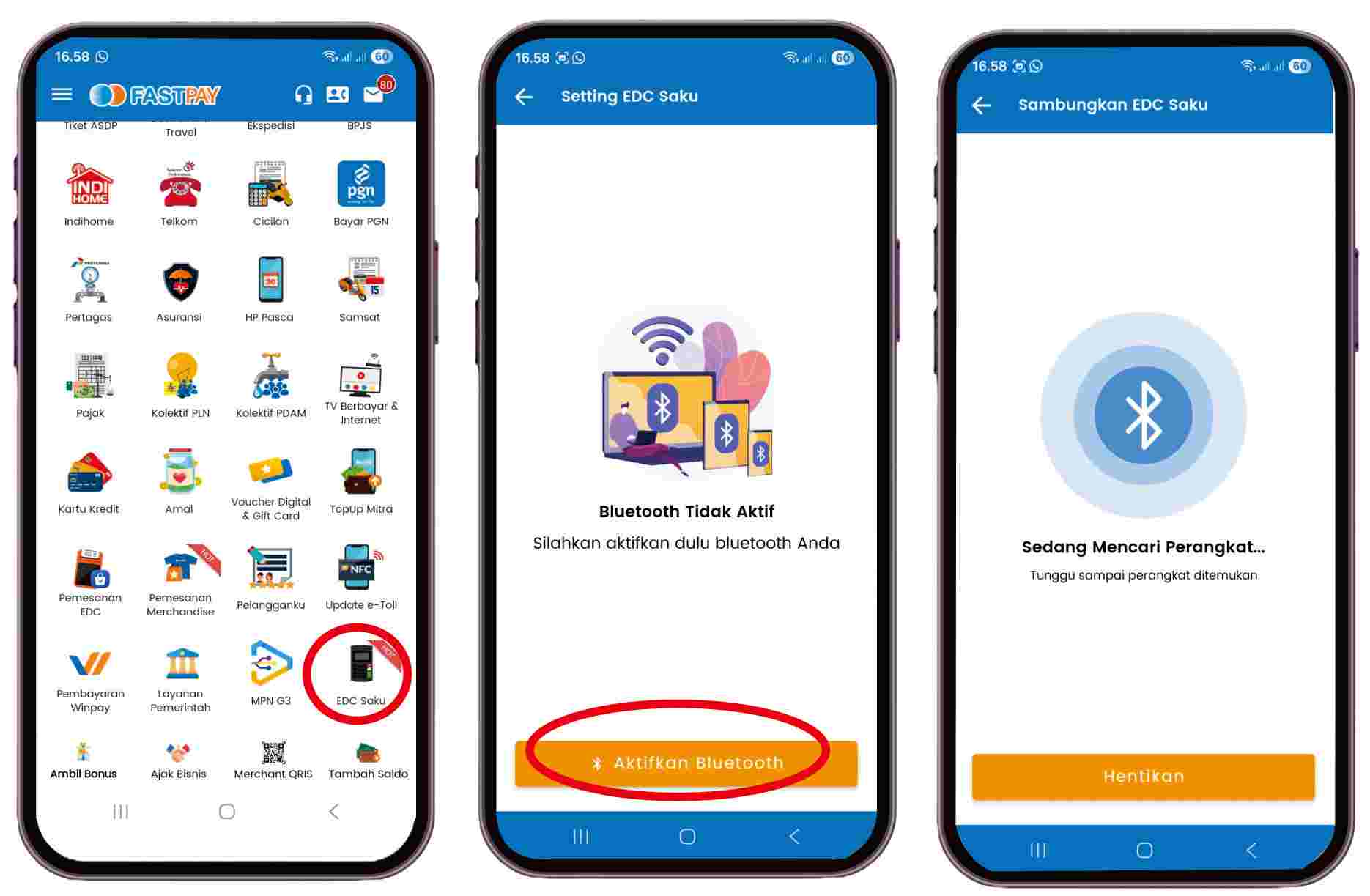 cara menghubungkan EDC saku dengan handphone Aplikasi Fastpay