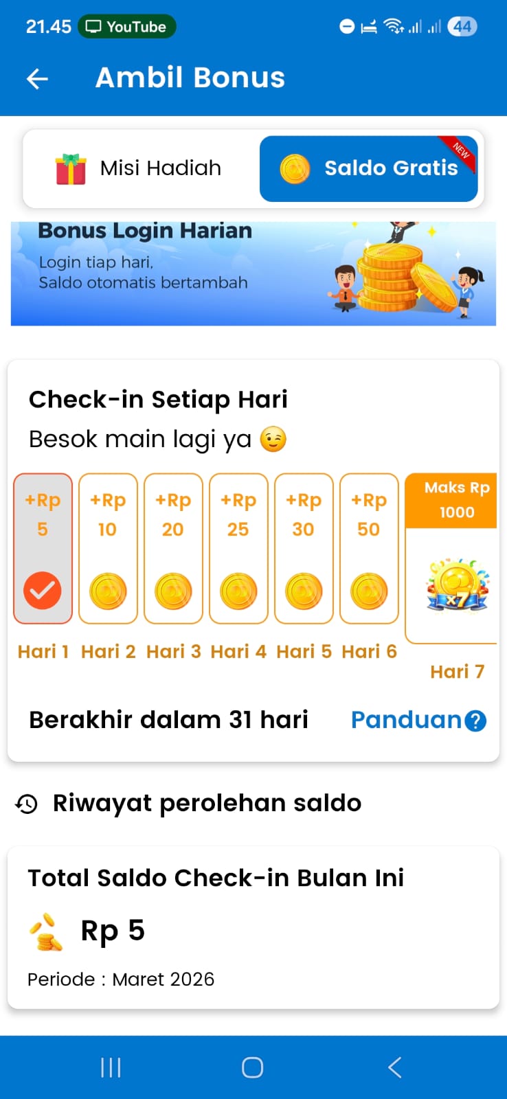 gambar tampilan menu ambil bousa saldo harian Fastpay