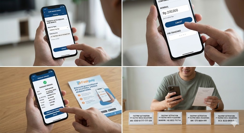 proses transfer pembayaran biaya aktivasi fastpay melalui mobile banking