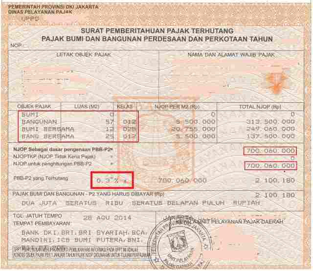 Gambar cotoh SPPT PBB - Pajak Bumi Bangunan