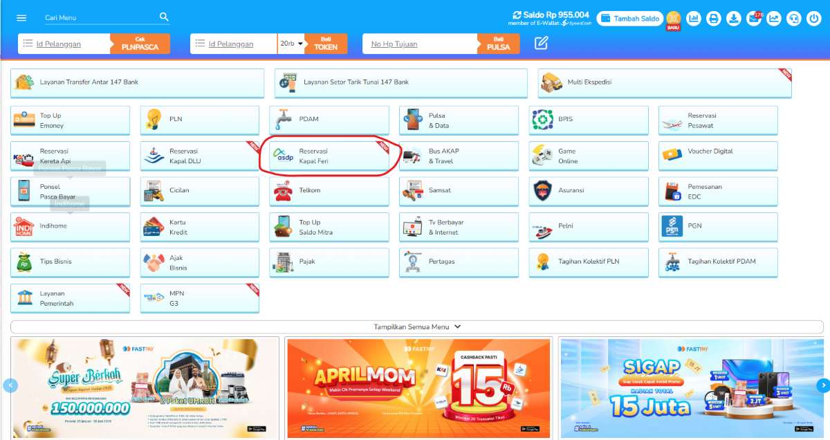 cara transaksi beli tiket ASDP di Fastpay