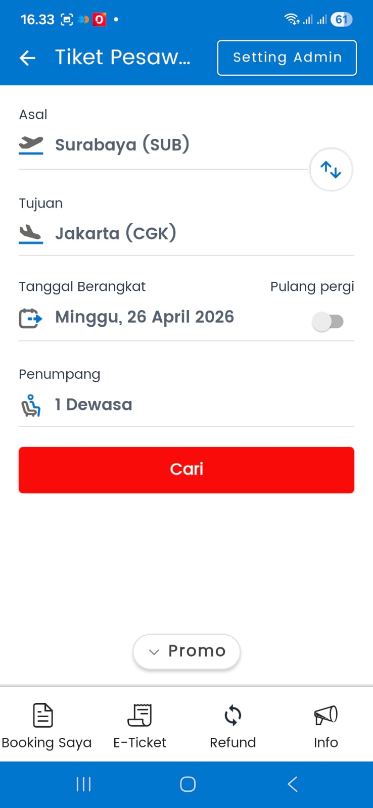 Tampilan menu pembelian tiket pesawat Fastpay