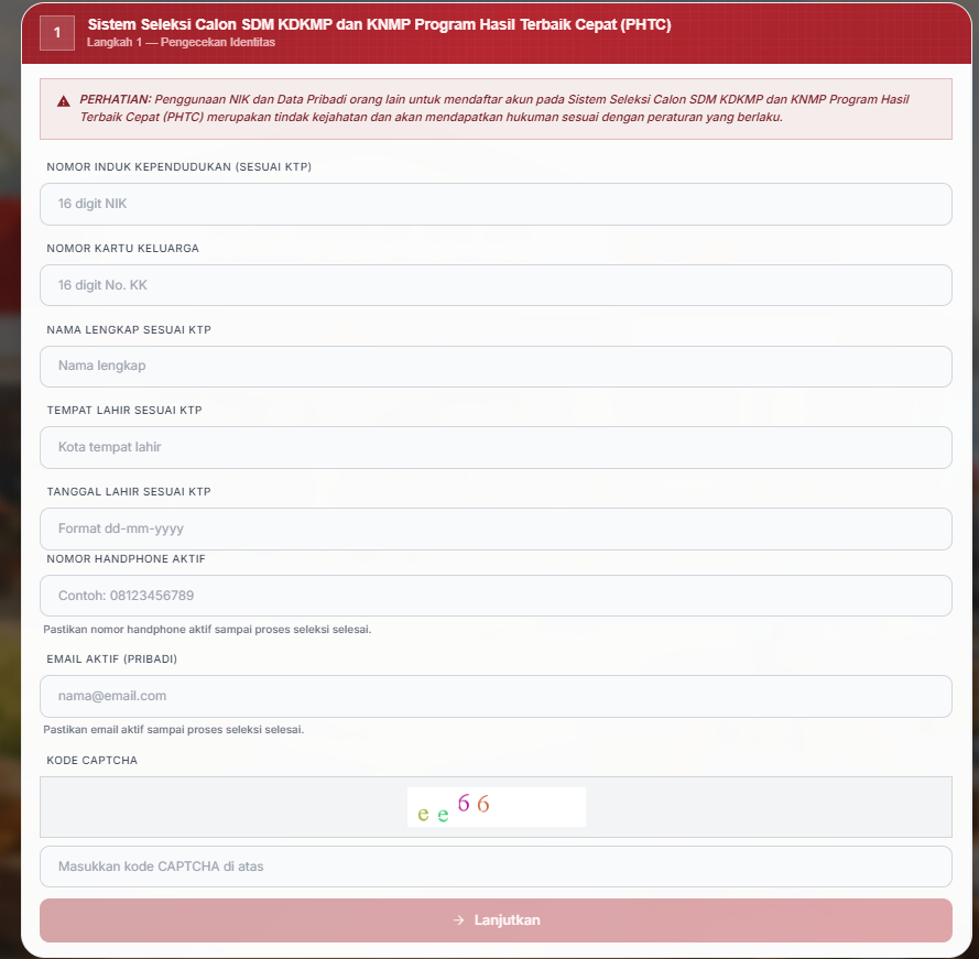 gambar tampilan pendaftaran akun phtc panselnas