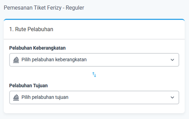 pilih rute pelabuhan - pelabuhan keberangkatan dan pelabuhan tujuan