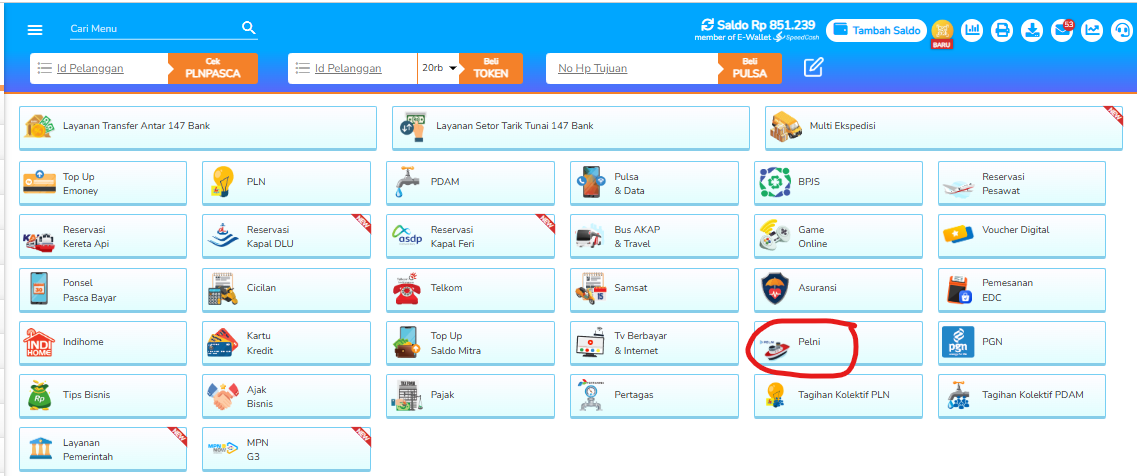 tampilan menu pembelian tiket PELNI di Fastpay