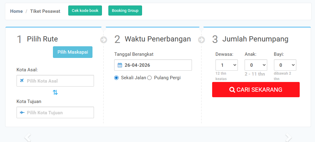 tampilan menu pembelian tiket pesawat fastpay di PC