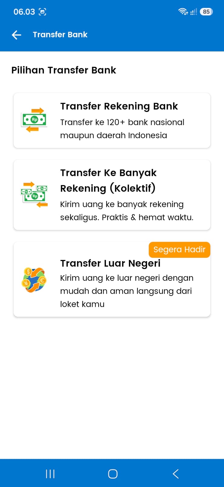 Tampilan Baru Menu Transfer Bank Lebih Modern