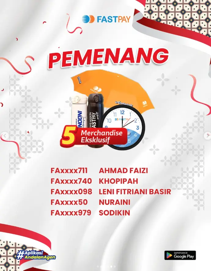 Lima pemenang merchandise eksklusif program NUSANTARA Fastpay Agustus 2026