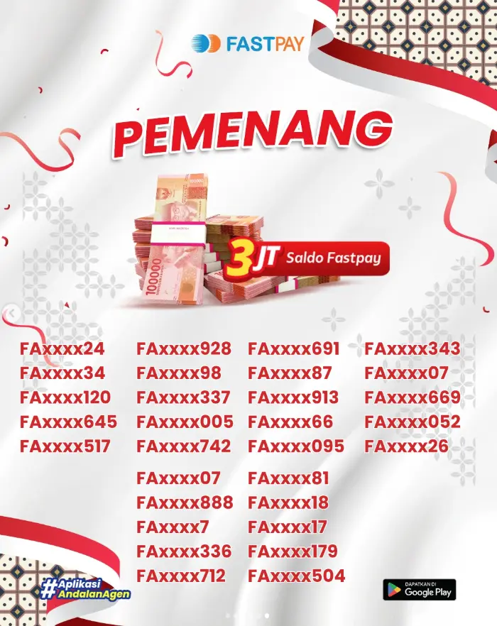 Daftar ID pemenang saldo Fastpay total Rp3 juta program NUSANTARA Agustus 2026