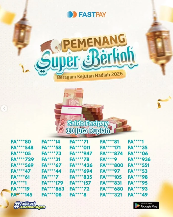 Poster kedua: 50 ID pemenang saldo Fastpay Super Berkah 2026