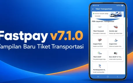 Fastpay v7.1.0 dengan tangkapan layar asli menu tiket transportasi