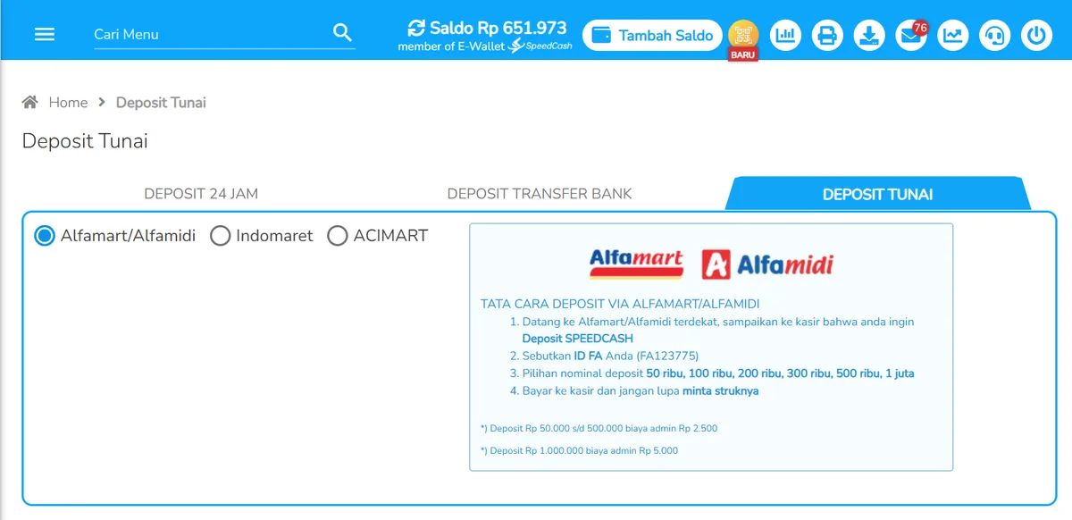 Gambar Menu topup deposit saldo fastpay di alfamart