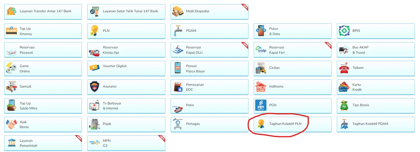cara transaksi PLN - menu PLN listrik kolektif di Aplikasi Fastpay WEB