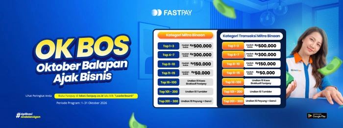 Poster promo Fastpay OK BOS: Oktober Balapan Ajak Bisnis 2026