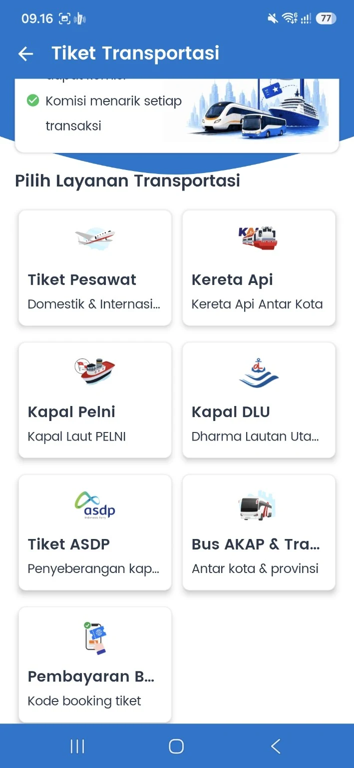Menu Tiket Transportasi pada Fastpay Android v7.1.0