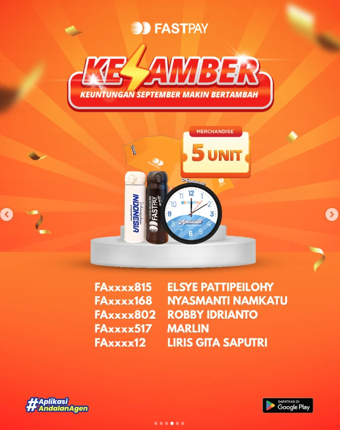 Materi pengumuman pemenang 5 merchandise KESAMBER Fastpay.