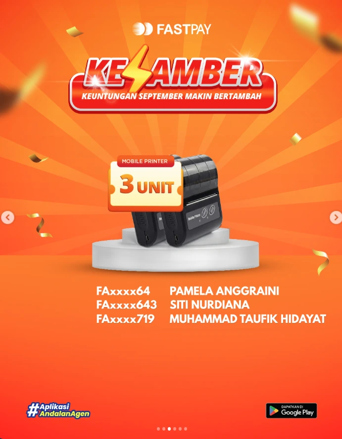 Materi pengumuman pemenang 3 mobile printer KESAMBER Fastpay.