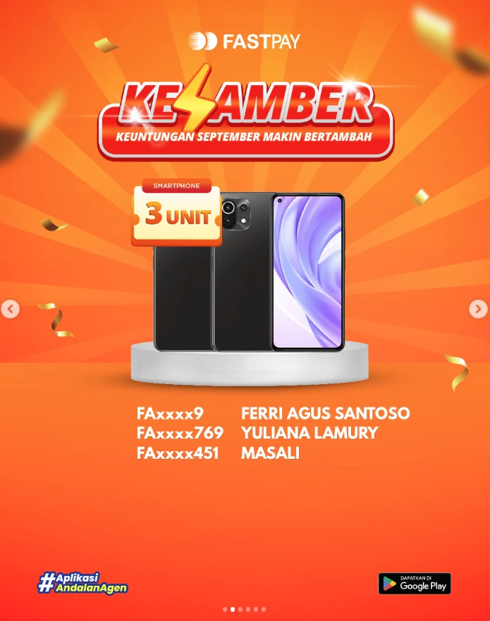 Materi pengumuman pemenang 3 smartphone KESAMBER Fastpay.